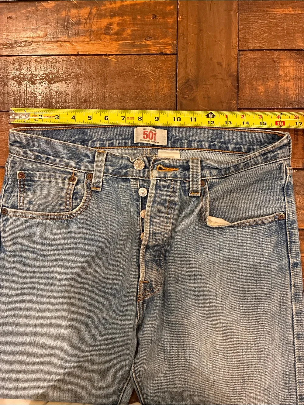 Levi's 501 Men’s Straight Jeans in Light Blue Denim with Contrast Stitching